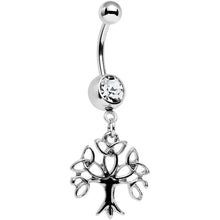 Load image into Gallery viewer, Clear Gem Celtic Knot Triquetra Tree of Life Dangle Belly Ring
