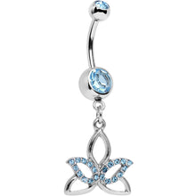 Load image into Gallery viewer, Aqua Gem Live in the Light Lotus Flower Dangle Belly Ring
