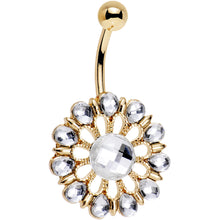 将图片加载到图库查看器，Clear Gem Gold Anodized Ancient Aster Flower Belly Ring
