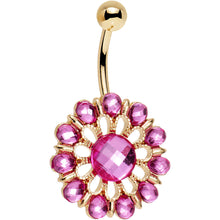 Load image into Gallery viewer, Pink Gem Gold Anodized Ancient Aster Flower Belly Ring
