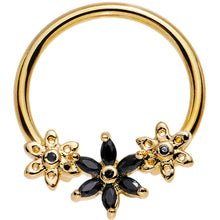 Load image into Gallery viewer, 14G 5/8 Black CZ Gem Gold Tone Daisy Flower Chain BCR Captive Ring
