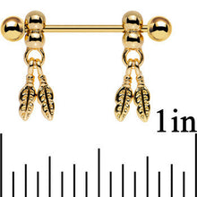 将图片加载到图库查看器，14G Gold Anodized Fair Weather Feather Dangle Nipple Ring Set

