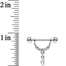 Load image into Gallery viewer, 14G 3/4 Clear Gem Steel Drip Drop Dangle Nipple Ring Set
