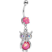 将图片加载到图库查看器，Pink Faux Opal Clear Gem No Ordinary Owl Dangle Belly Ring

