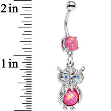 将图片加载到图库查看器，Pink Faux Opal Clear Gem No Ordinary Owl Dangle Belly Ring

