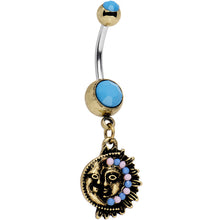 Load image into Gallery viewer, Faux Turquoise Southwestern Fun with Moon and Sun Dangle Belly Ring
