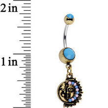 Load image into Gallery viewer, Faux Turquoise Southwestern Fun with Moon and Sun Dangle Belly Ring
