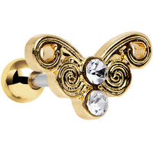 将图片加载到图库查看器，16G 1/4 Clear Gleaming Steel Swirly Butterfly Cartilage Earring
