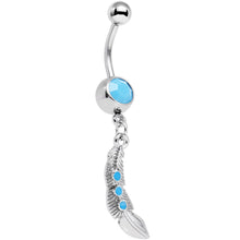 Load image into Gallery viewer, Faux Turquoise Falling Faster Feather Dangle Belly Ring
