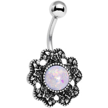 Load image into Gallery viewer, White Faux Opal Forget Me Never Flower Belly Ring
