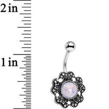 Load image into Gallery viewer, White Faux Opal Forget Me Never Flower Belly Ring

