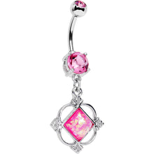 Load image into Gallery viewer, Pink Faux Opal Pink Gem Fancy Pants Frame Dangle Belly Ring
