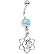 将图片加载到图库查看器，Faux Turquoise Aqua Gem Framework Lotus Flower Ohm Dangle Belly Ring
