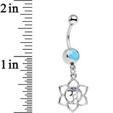 将图片加载到图库查看器，Faux Turquoise Aqua Gem Framework Lotus Flower Ohm Dangle Belly Ring
