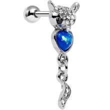 Load image into Gallery viewer, 16G 1/4 Blue Faux Opal Heart of an Owl Dangle Cartilage Earring
