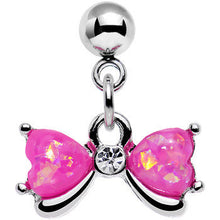 Load image into Gallery viewer, 16G 1/4 Pink Faux Opal Heart Bow Dangle Cartilage Earring
