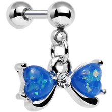 Load image into Gallery viewer, 16G 1/4 Blue Faux Opal Heart Bow Dangle Cartilage Earring
