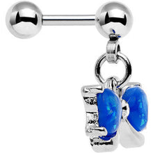 Load image into Gallery viewer, 16G 1/4 Blue Faux Opal Heart Bow Dangle Cartilage Earring
