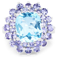 Load image into Gallery viewer, 11.22 Carat Genuine Blue Topaz and Tanzanite .925 Sterling Silver Ring
