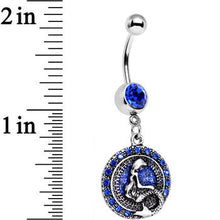 Load image into Gallery viewer, Royal Blue Gem Mythical Mermaid Dangle Belly Ring

