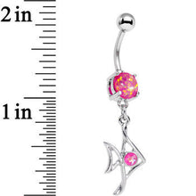 将图片加载到图库查看器，Pink Faux Opal Framework Fishy Fish Dangle Belly Ring
