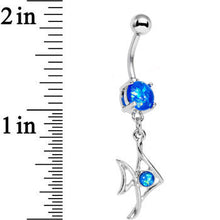 将图片加载到图库查看器，Blue Faux Opal Framework Fishy Fish Dangle Belly Ring
