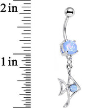 Load image into Gallery viewer, Light Blue Faux Opal Framework Fishy Fish Dangle Belly Ring
