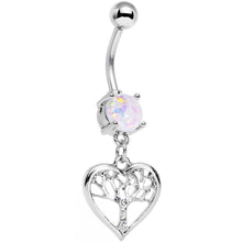 Load image into Gallery viewer, White Faux Opal Clear Gem Tree of Life Heart Dangle Belly Ring
