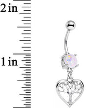 Load image into Gallery viewer, White Faux Opal Clear Gem Tree of Life Heart Dangle Belly Ring
