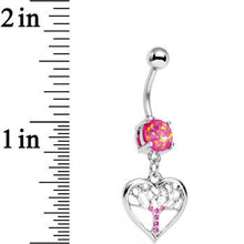 Load image into Gallery viewer, Pink Faux Opal Pink Gem Tree of Life Heart Dangle Belly Ring
