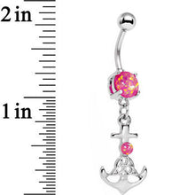 Load image into Gallery viewer, Pink Faux Opal Celtic Knot Anchor Dangle Belly Ring
