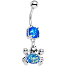 Load image into Gallery viewer, Aqua Blue Faux Opal Get Ready to Grab a Crab Dangle Belly Ring
