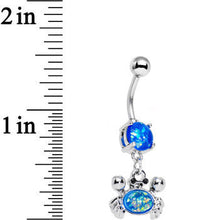 Load image into Gallery viewer, Aqua Blue Faux Opal Get Ready to Grab a Crab Dangle Belly Ring
