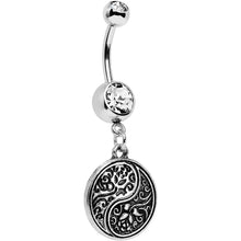 将图片加载到图库查看器，Clear Gem Floral Fantasy Yin Yang Disc Dangle Belly Ring
