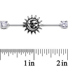 Load image into Gallery viewer, 14G Clear CZ Steel Celestial Sun and Moon Industrial Barbell 38mm
