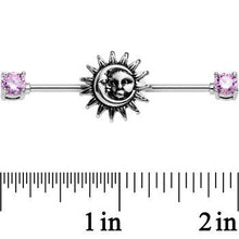 将图片加载到图库查看器，14G Pink CZ Steel Celestial Sun and Moon Industrial Barbell 38mm
