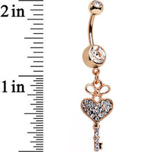 Load image into Gallery viewer, Clear Gem Rose Gold Anodized Have Heart Hold Key Dangle Belly Ring

