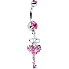 Load image into Gallery viewer, Pink Gem Have a Heart Hold the Key Dangle Belly Ring
