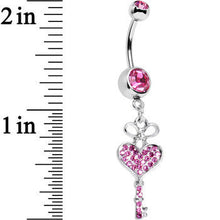 Load image into Gallery viewer, Pink Gem Have a Heart Hold the Key Dangle Belly Ring
