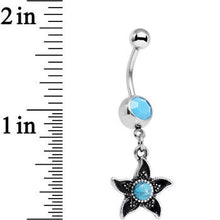 Load image into Gallery viewer, Faux Turquoise Southwest Desert Flower Dangle Belly Ring
