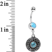 将图片加载到图库查看器，Faux Turquoise Southwestern Flower Power Disc Dangle Belly Ring
