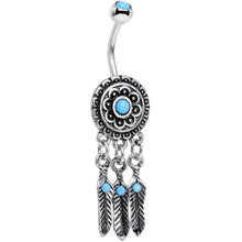 Load image into Gallery viewer, Faux Turquoise Fashionable Feather Dreamcatcher Dangle Belly Ring

