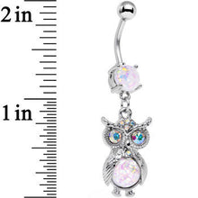 将图片加载到图库查看器，White Faux Opal Aurora Gem No Ordinary Owl Dangle Belly Ring
