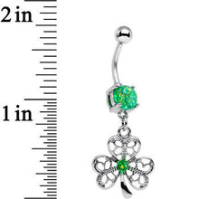 Load image into Gallery viewer, Green Faux Opal Shake Your Shamrock Dangle Belly Ring

