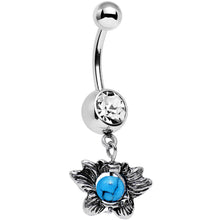 将图片加载到图库查看器，Faux Turquoise Clear Gem Delicate Style Dangle Belly Ring
