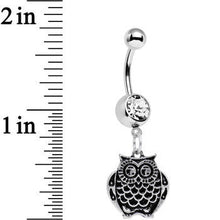 将图片加载到图库查看器，Clear Gem Ornery Owl Dangle Belly Ring

