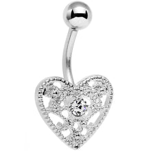 将图片加载到图库查看器，Clear Gem Heavy Heart Belly Ring
