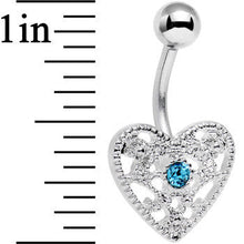 将图片加载到图库查看器，Aqua Gem Heavy Heart Belly Ring
