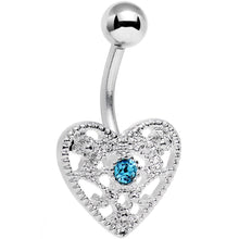 将图片加载到图库查看器，Aqua Gem Heavy Heart Belly Ring
