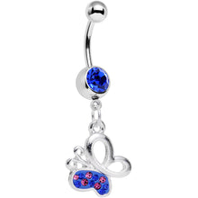 将图片加载到图库查看器，Blue Pink Gem Busy Butterfly Dangle Belly Ring
